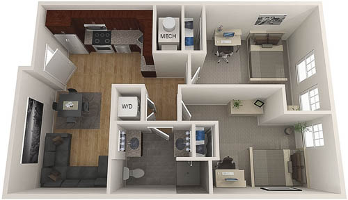 Rivers Edge - Off-campus Student Apartments floor plan 2 bedroom