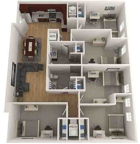 Rivers Edge - Off-campus Student Apartments floor plan 5 bedroom